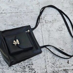 Women Crossbody Bag Black Shoulder Bag Faux Leather Vegan Bag